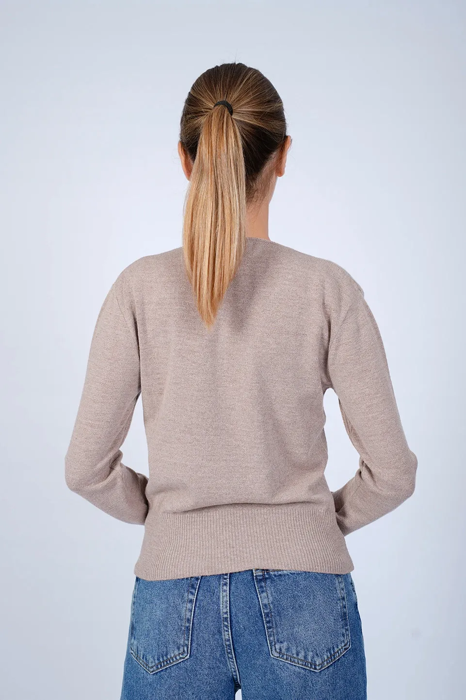 V-Neck Dark Beige Knit Wear