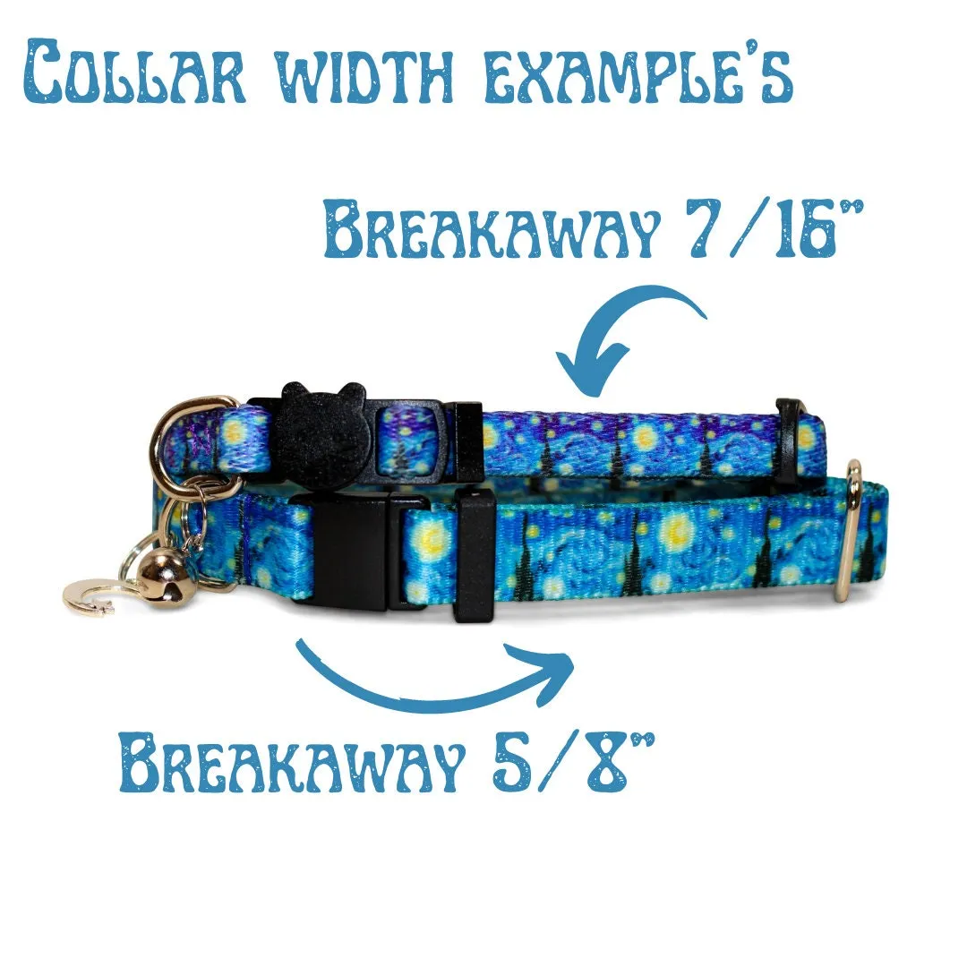 Van Gogh Starry Night Dog Collar, Dog Collar, Blue Dog Collar, Starry Night,NBS Collar, No buckle slide, Cat collar