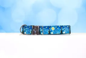 Van Gogh Starry Night Dog Collar, Dog Collar, Blue Dog Collar, Starry Night,NBS Collar, No buckle slide, Cat collar