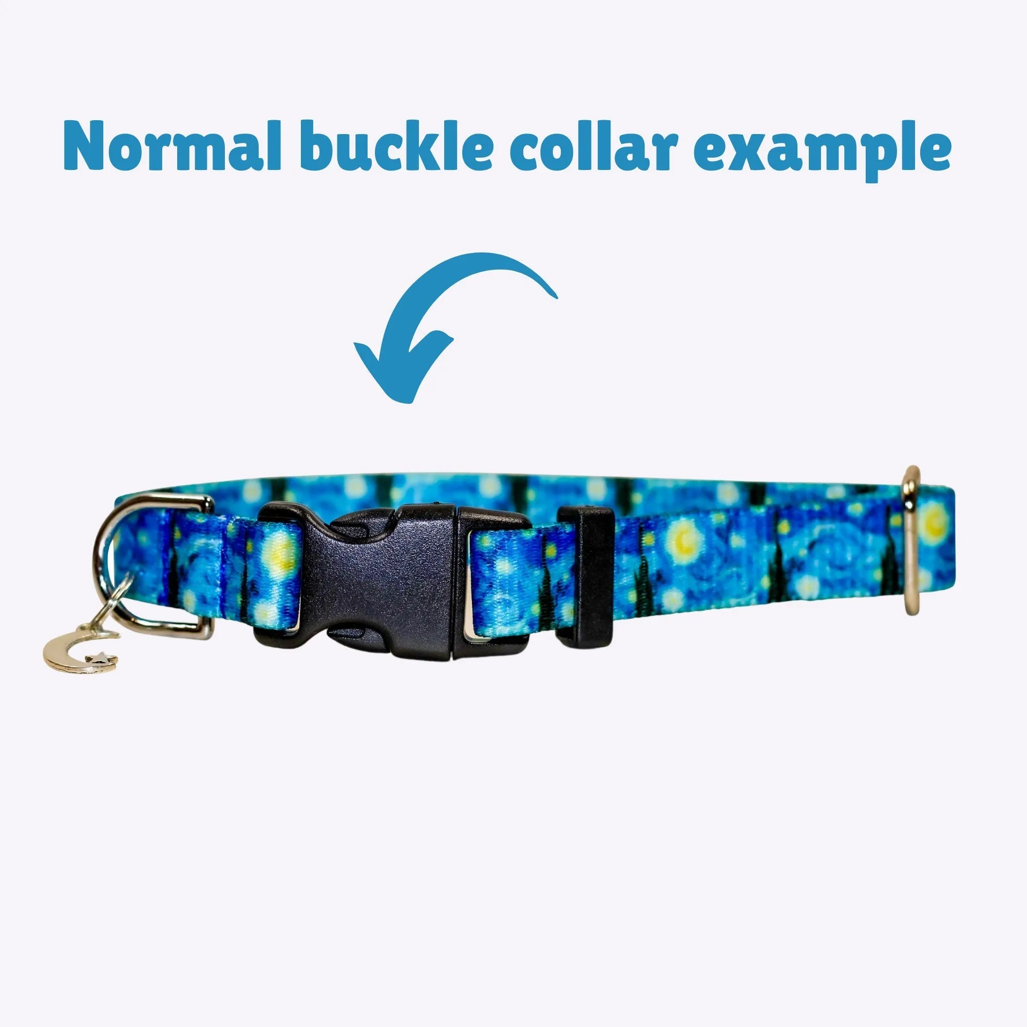 Van Gogh Starry Night Dog Collar, Dog Collar, Blue Dog Collar, Starry Night,NBS Collar, No buckle slide, Cat collar