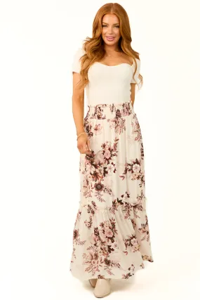 Vanilla Floral Print Smocked Waist Maxi Skirt