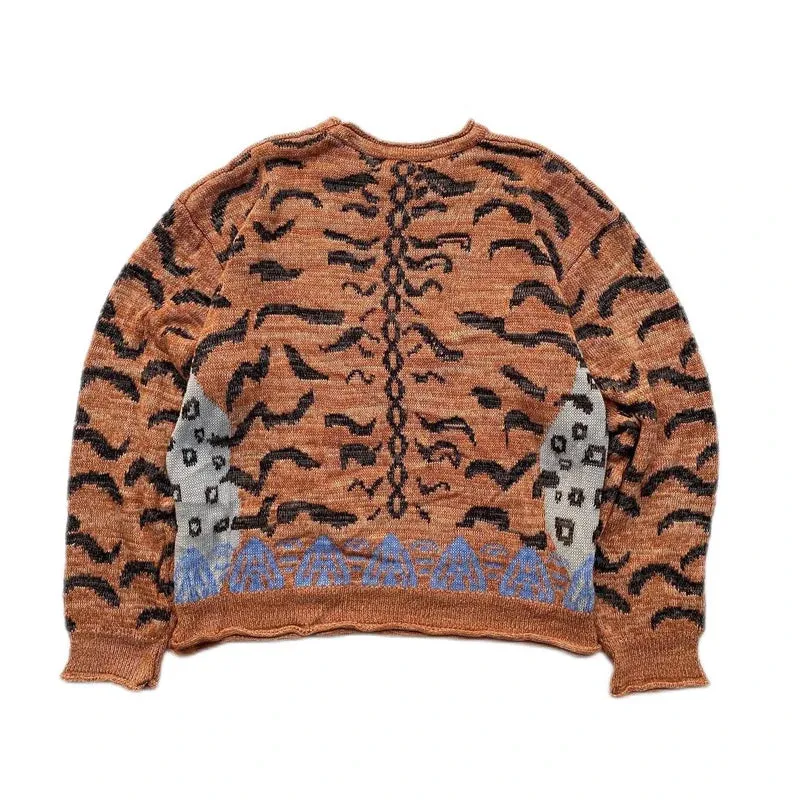 Vintage Leopard Tiger Printed Pullover with Loose Round Neck