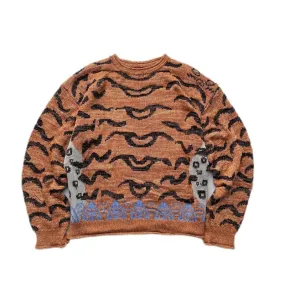 Vintage Leopard Tiger Printed Pullover with Loose Round Neck