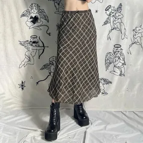 Vintage Plaid Frill Y2K Plaid Mesh Skirt Female Harajuku Aesthetic Bow A-Line Long Skirt Double Layer Fairycore Chic