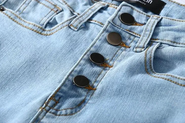 Vintage Skinny Four Buttons High Waist Pencil Jeans Slim Fit Denim