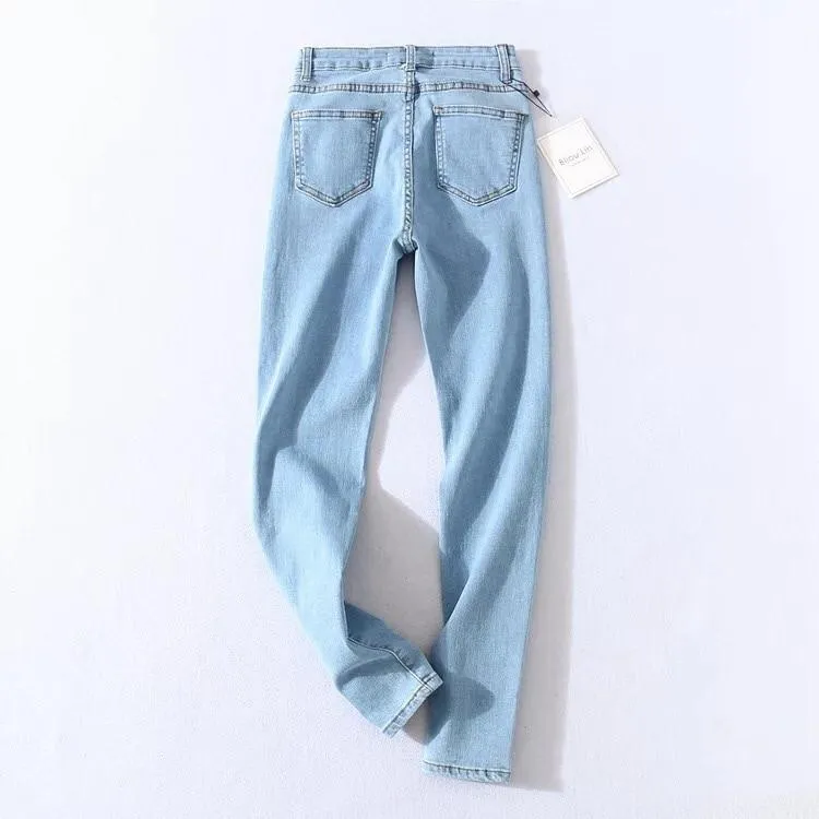 Vintage Skinny Four Buttons High Waist Pencil Jeans Slim Fit Denim