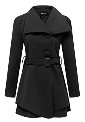 Wantdo Women's Wool Wrap Swing Coat with Belt(Black, Small)