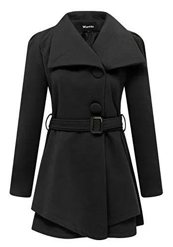 Wantdo Women's Wool Wrap Swing Coat with Belt(Black, Small)