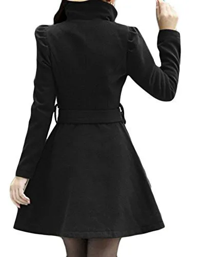 Wantdo Women's Wool Wrap Swing Coat with Belt(Black, Small)