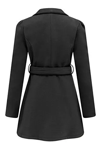 Wantdo Women's Wool Wrap Swing Coat with Belt(Black, Small)