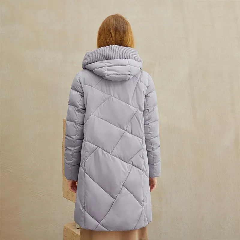 Warm windproof knitted collar parka long coat