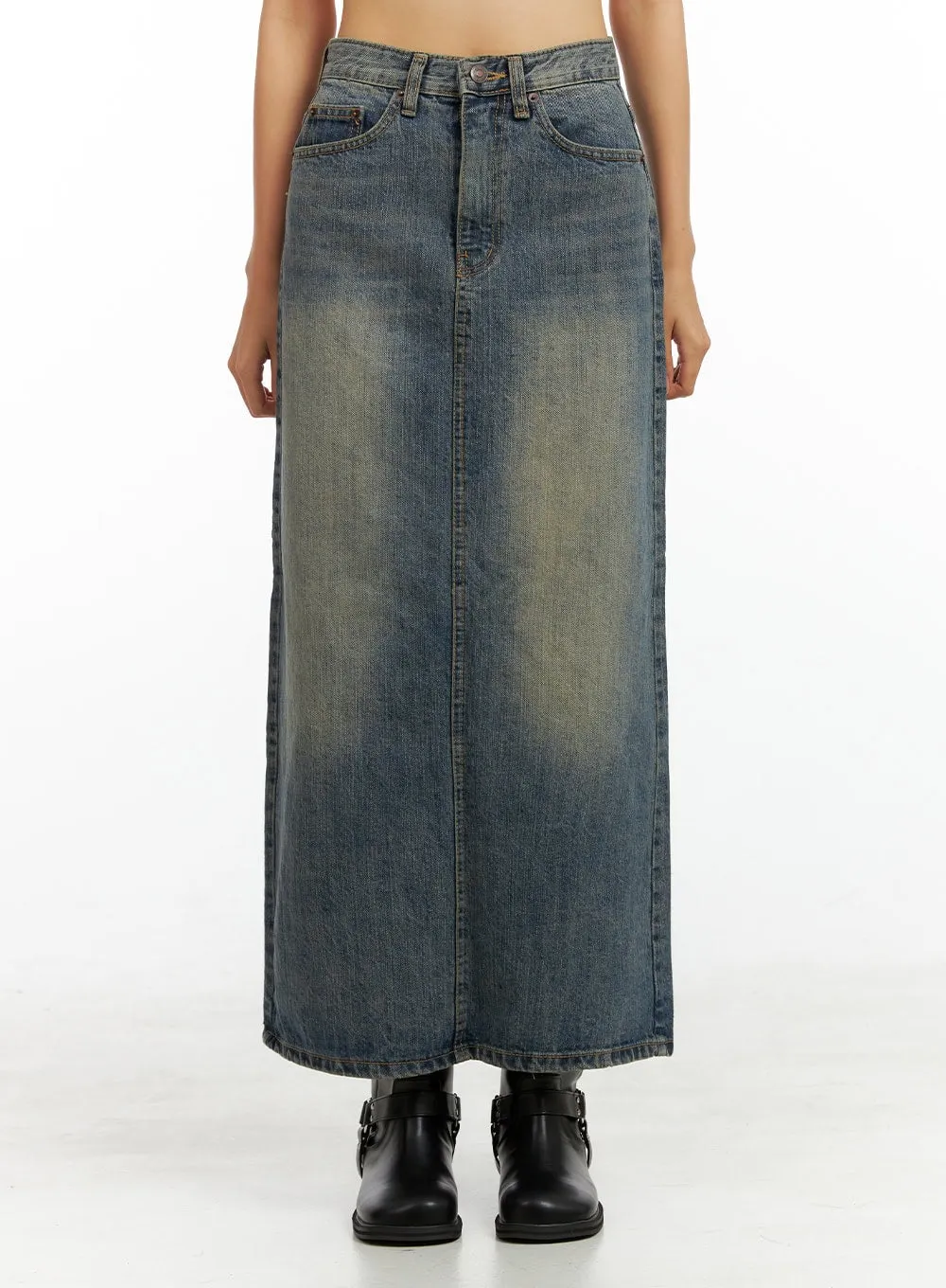 Washed Denim Maxi Skirt IG405