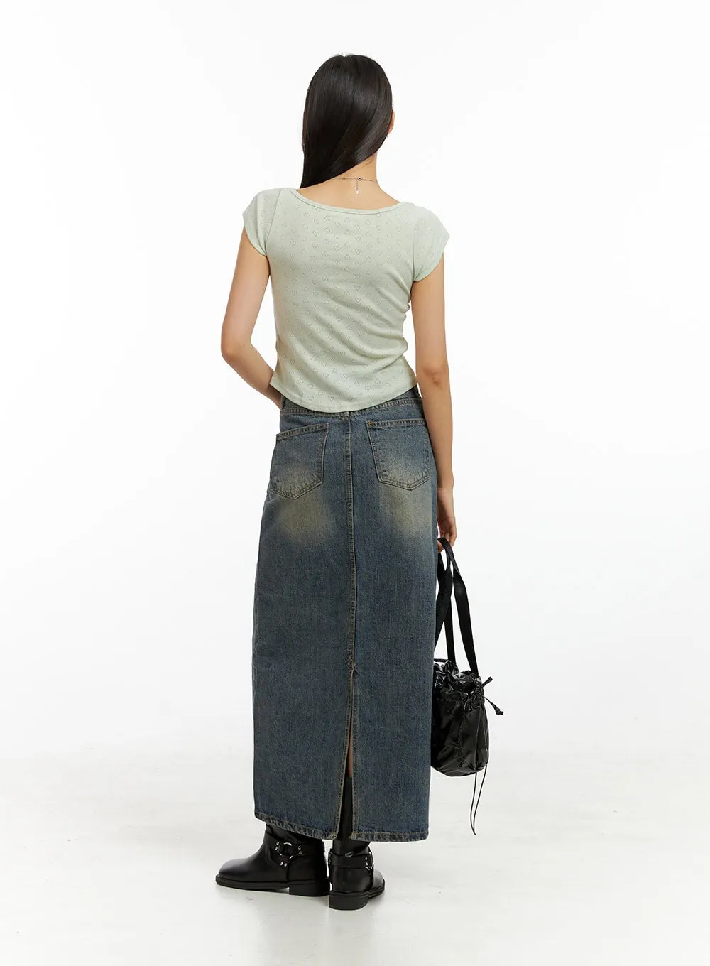 Washed Denim Maxi Skirt IG405