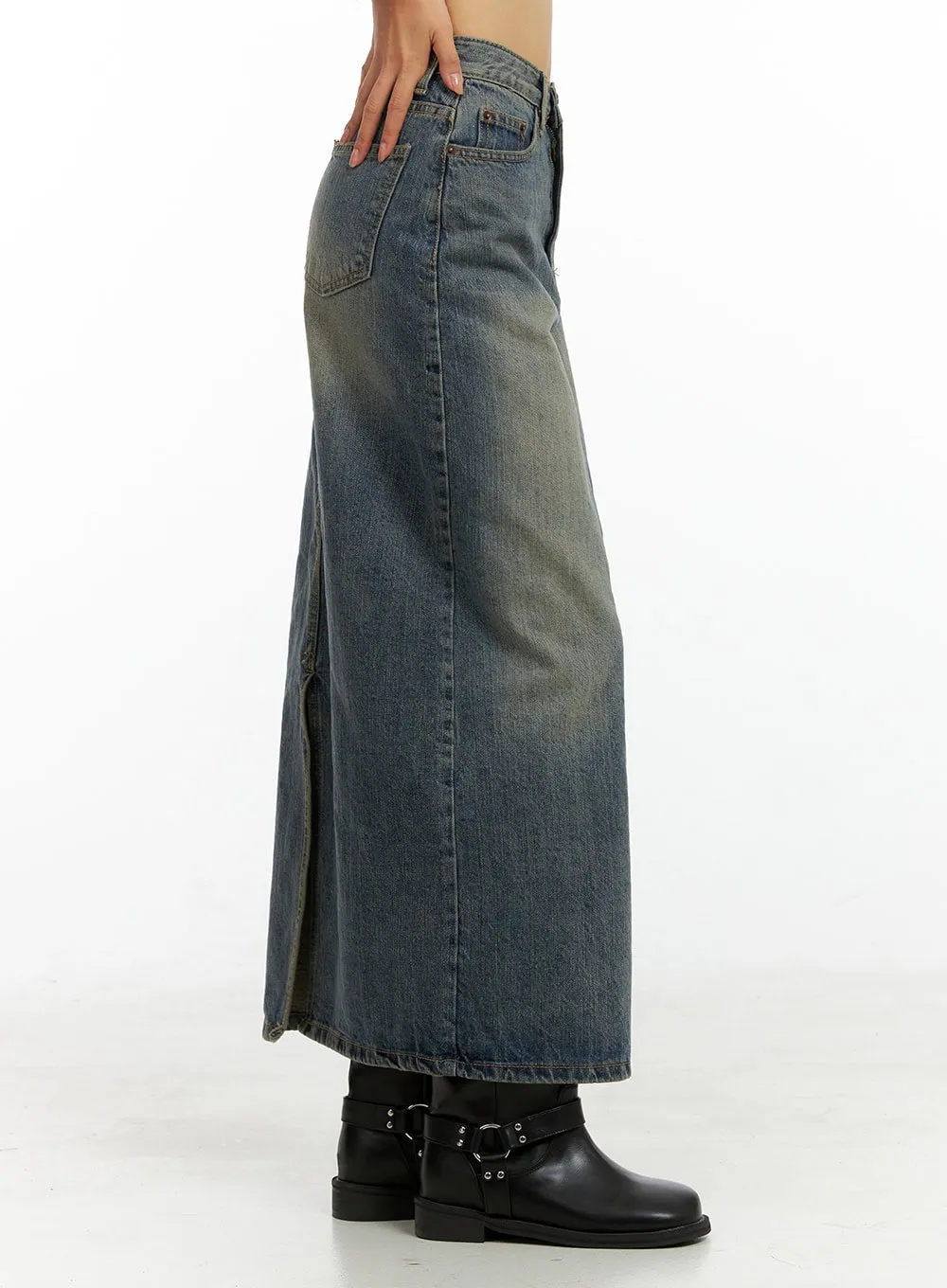 Washed Denim Maxi Skirt IG405