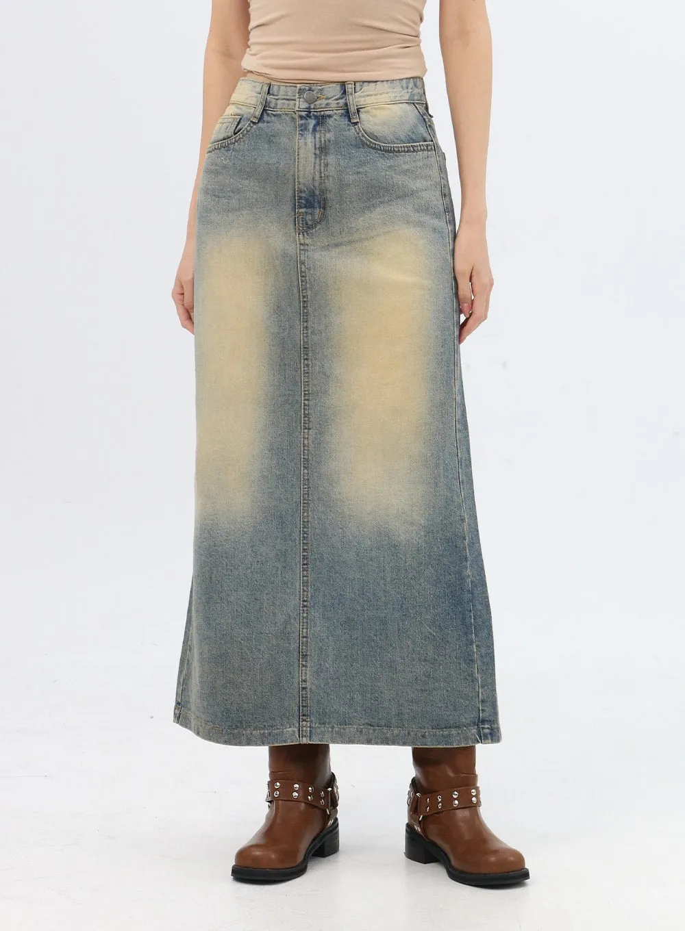 Washed Maxi Denim Skirt IN314