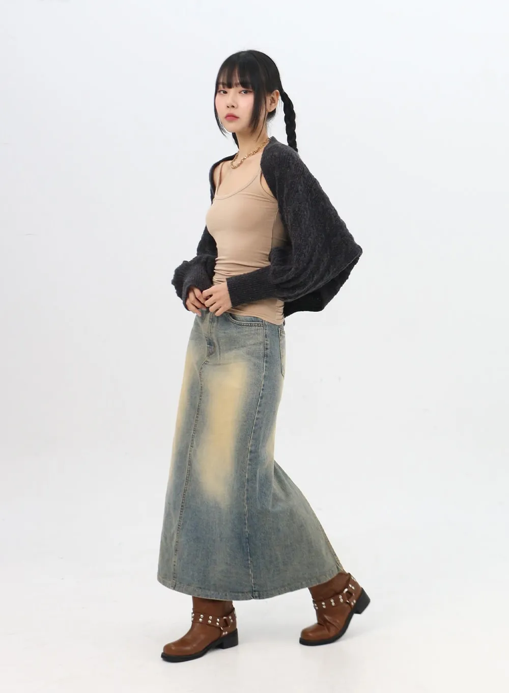 Washed Maxi Denim Skirt IN314