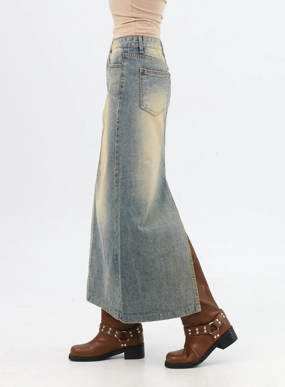 Washed Maxi Denim Skirt IN314