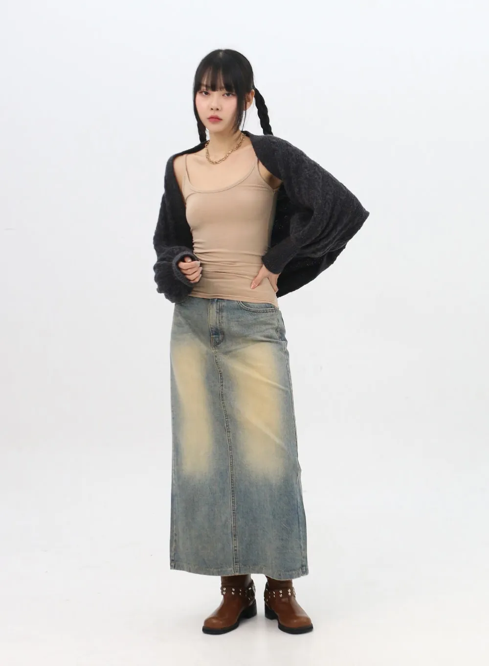 Washed Maxi Denim Skirt IN314