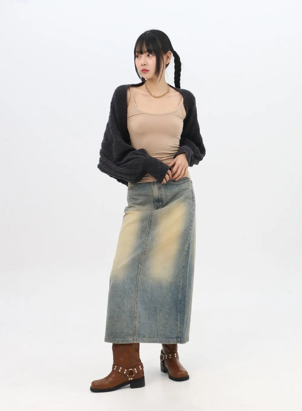 Washed Maxi Denim Skirt IN314