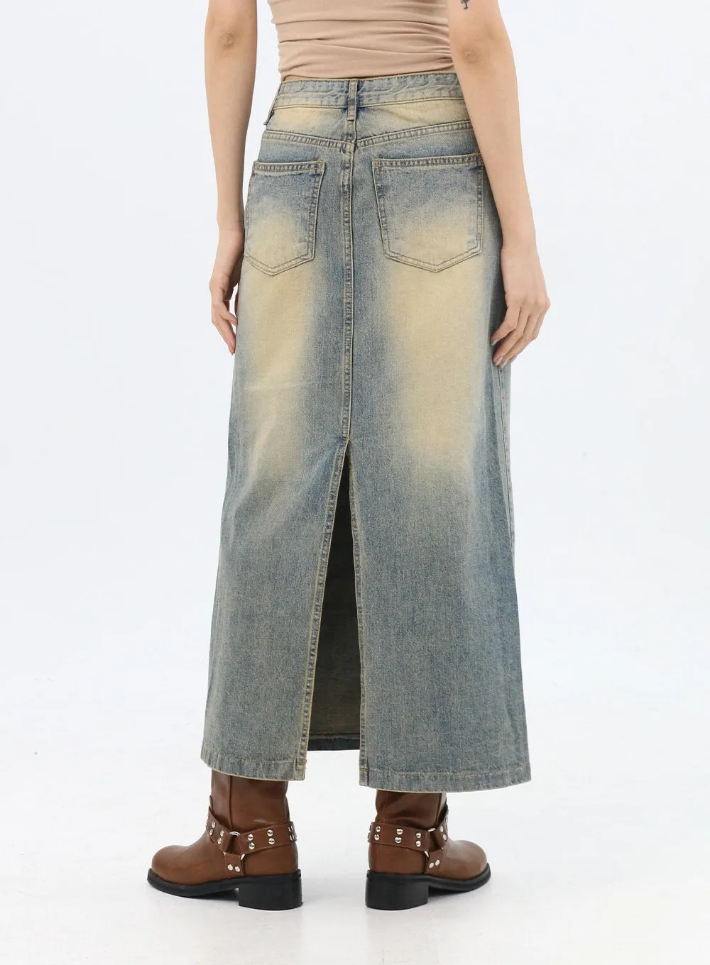 Washed Maxi Denim Skirt IN314