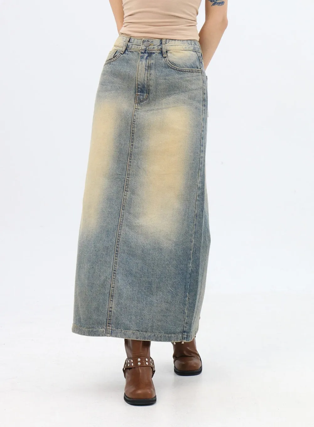 Washed Maxi Denim Skirt IN314