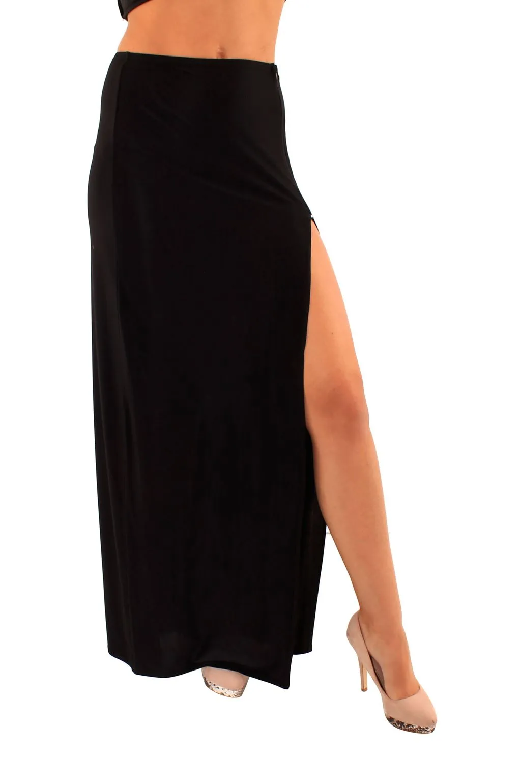 Women Black Side Slit Zip Skirt - UK 14