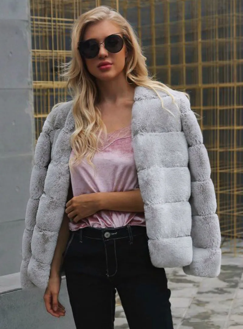 Women Fur Rabbit Fur Coat Short Fur Coat Cross Ditch