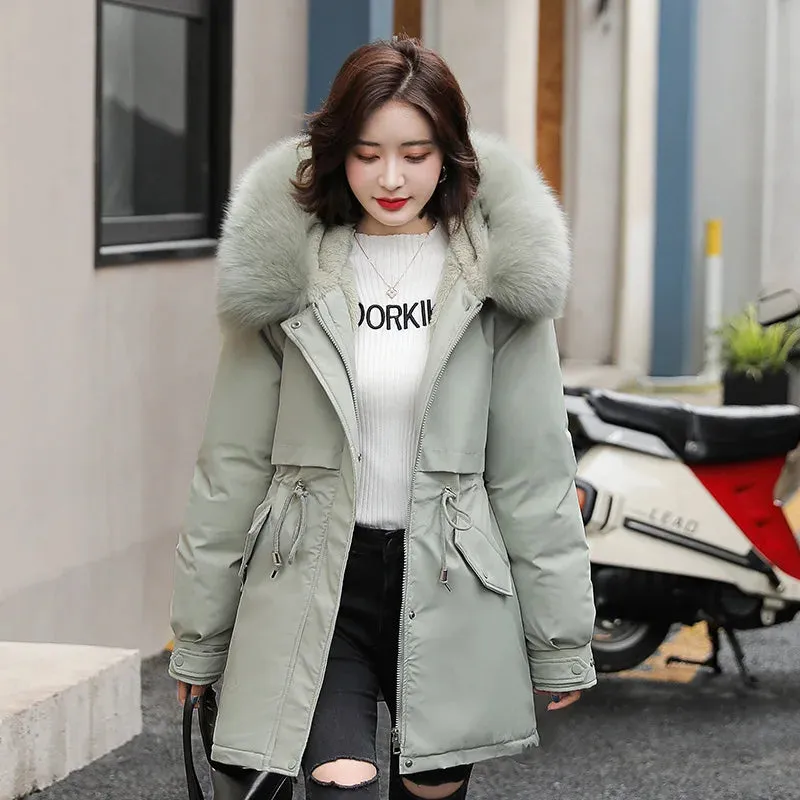 Women Parka Fashion Long Coat Wool Liner Hooded Parkas 2023 New Winter Jacket Slim with Fur Collar Warm Snow Wear Padded Clothes