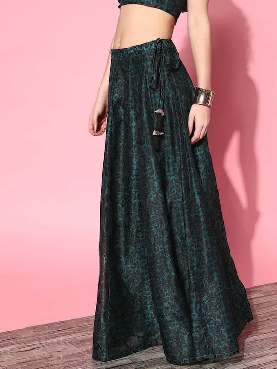 Women Teal Chanderi Floral Anarkali Skirt