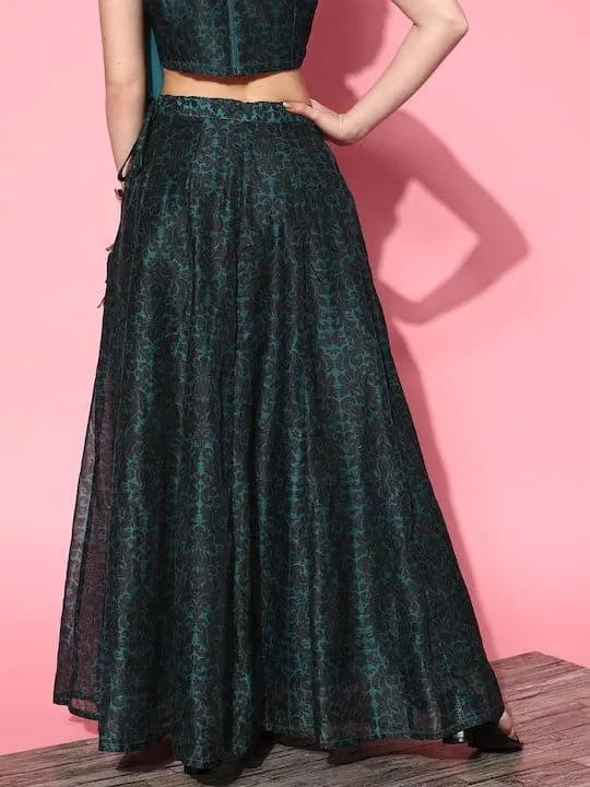 Women Teal Chanderi Floral Anarkali Skirt