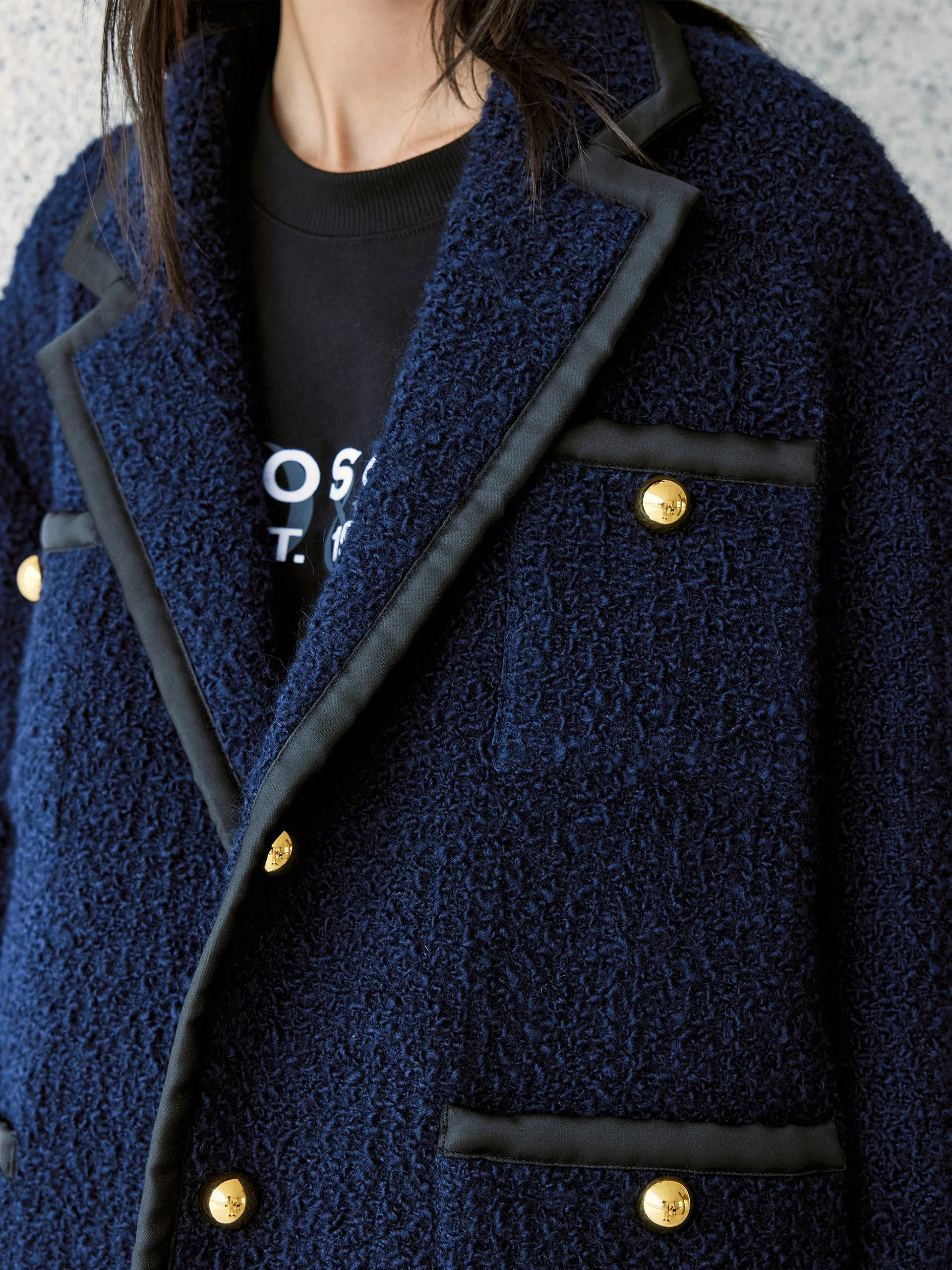 Wool Blend Contrast Textured Coat