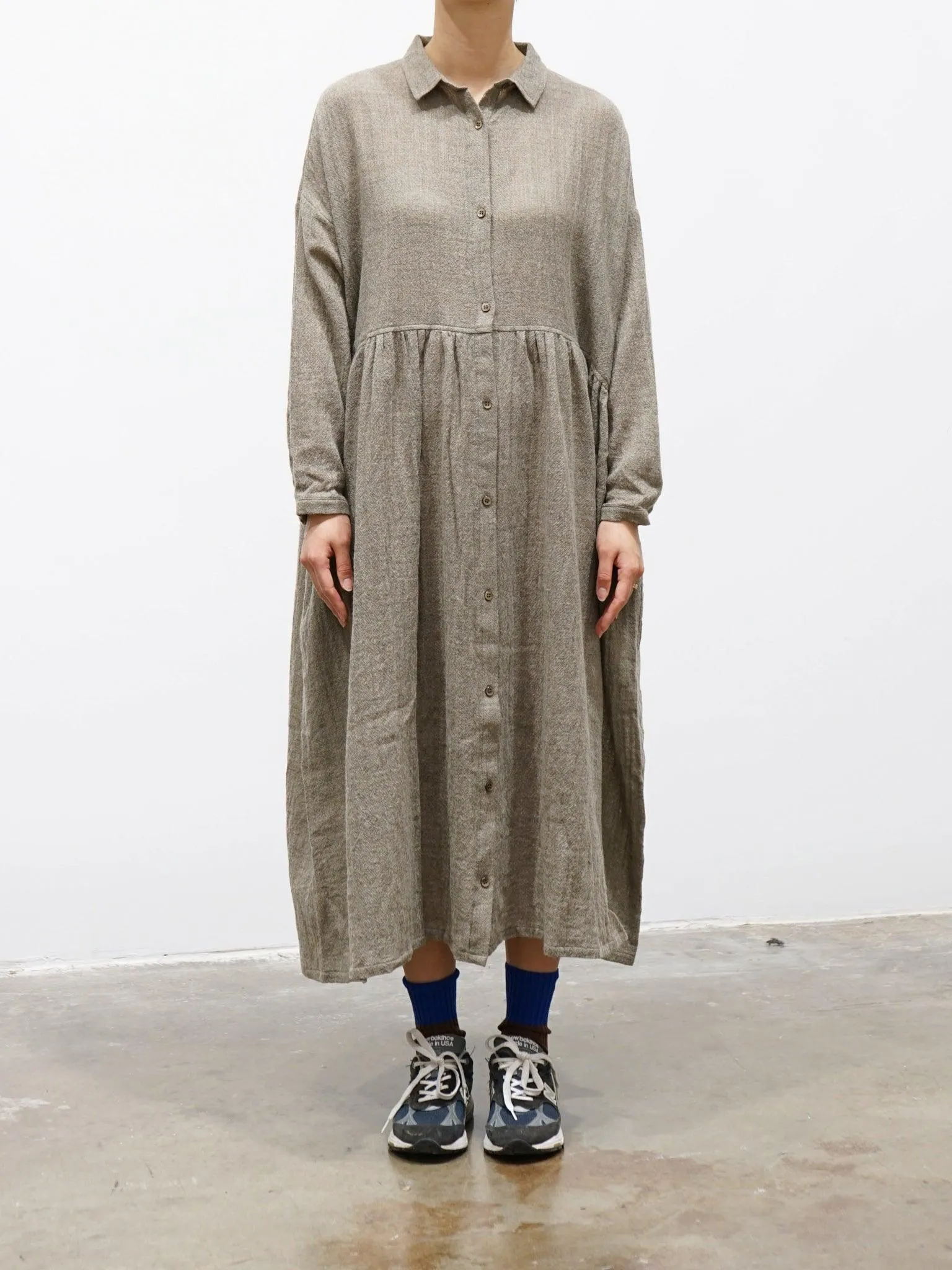 Wool Shirt Dress - Beige