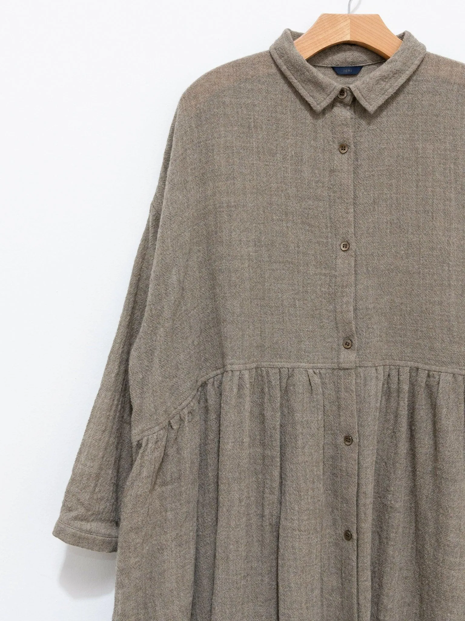 Wool Shirt Dress - Beige