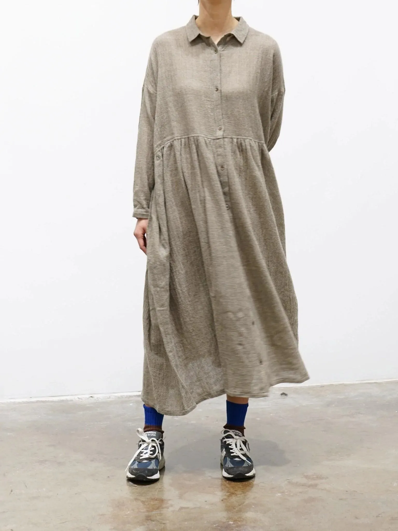 Wool Shirt Dress - Beige