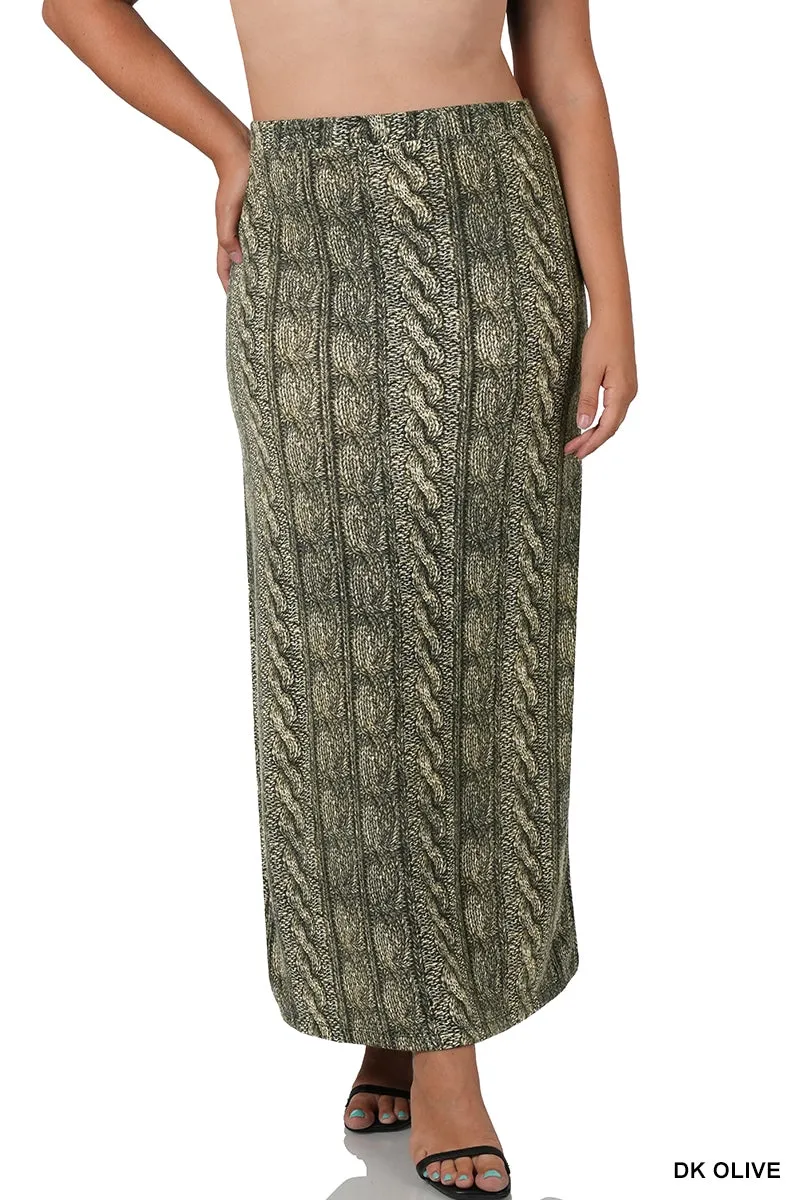 Zenana HSL2195X Hacci Print Maxi Skirt