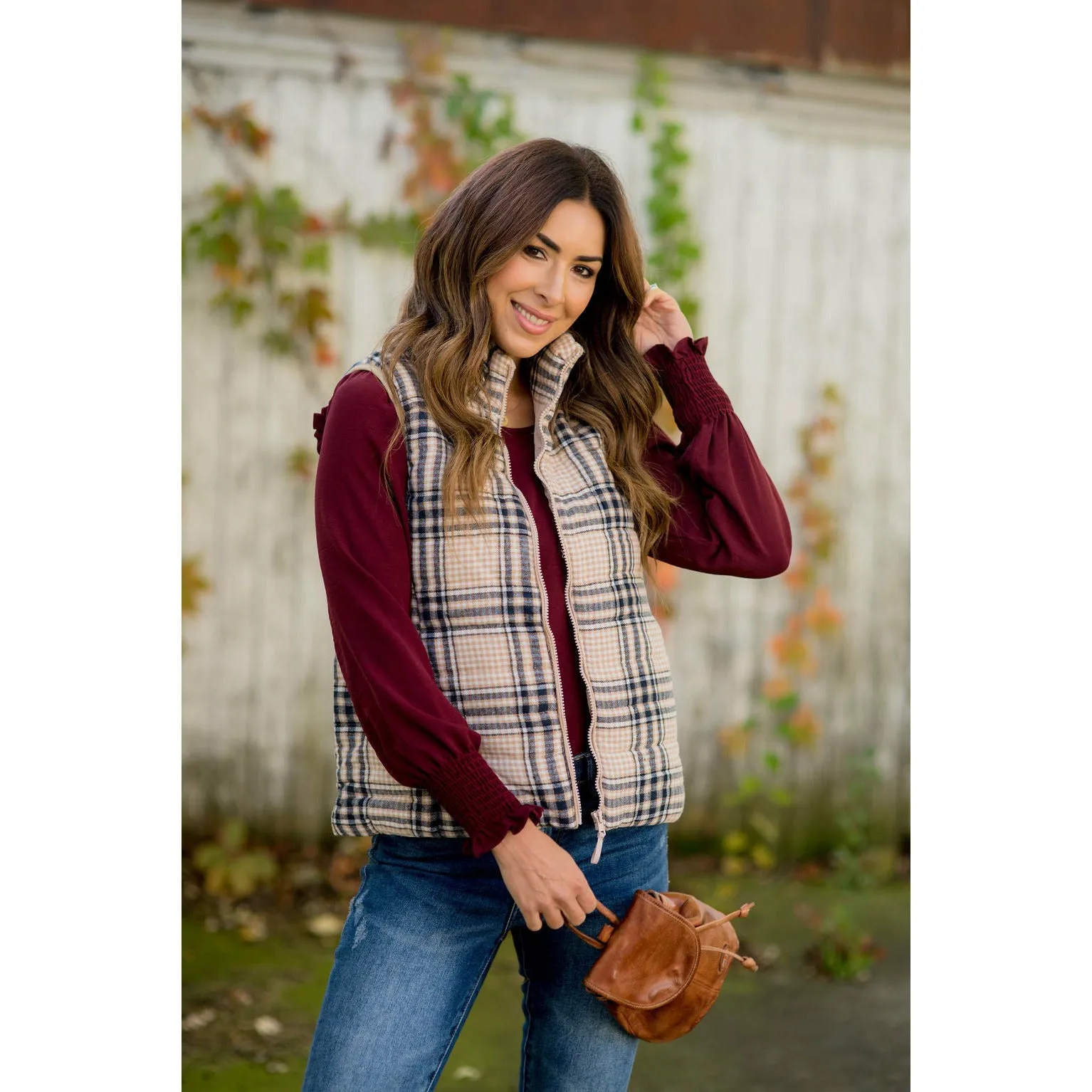 Zipper Plaid Puffer Vest